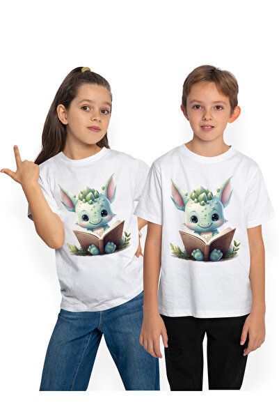 StoryGift Romania Tricou Copii Cu Un Dinozaur Micut, Verde, Citeste O Carte, ...