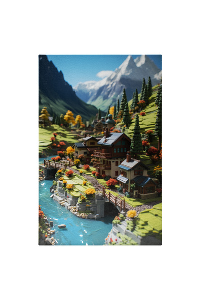 StoryGift Romania Tablou Canvas: Vacanta La Munte Cabane Turistice Intre Munti Rau Albastru Stil Joc Lego Pictur