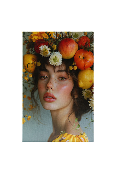 StoryGift Romania Tablou Canvas Feminitatea În Artă Fructe Și Flori Roditoare Înflorite Pe Capul Fetei , Pictura