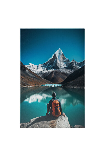 StoryGift Romania Tablou Canvas: View Landscape Drumet Cu Rucsac Portocaliu Privind Spre Munte Inalt Pictura Digi