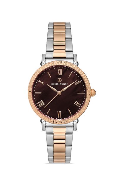 DAVID GUNER Rose White Coated Brown Dial Women's Wristwatch Dg-8644La-E6