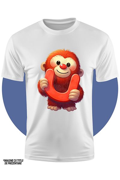 StoryGift Romania Children's T-shirt with an orangutan with the letter "U", illustration, for children, school, student, alphabet