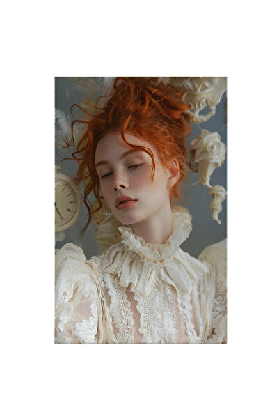 StoryGift Romania Tablou Canvas Pure Girl Cu Parul Roscat Si Ochii Inchisi Cu Pistrui Cu Privirea Calda In Rochi