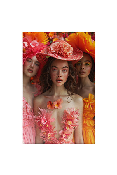 StoryGift Romania Tablou Canvas Mare De Flori Cu Trei Fete În Prim Plan - Flo...