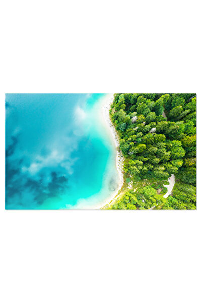 StoryGift Romania Tablou Canvas Priveliste Aeriana A Unui Lac Cu Apa Turcoaz Si Insule Picturale Frumusete Natur