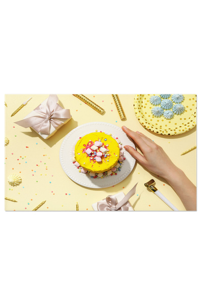 StoryGift Romania Tablou Canvas: Tort Festiv Cu Picaturi Si Confetti Bej - De...