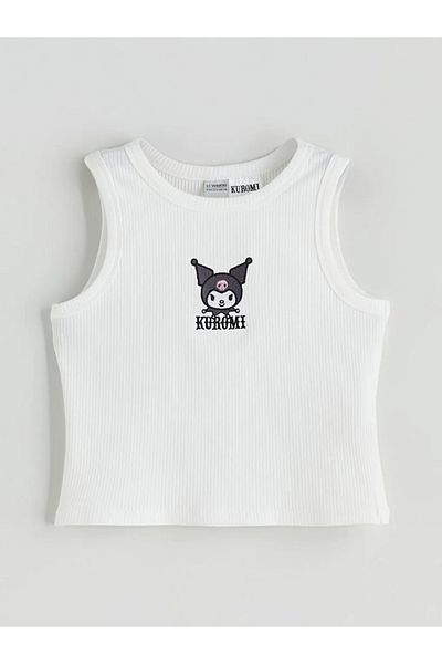 LC Waikiki Lcw Kids White Crew Neck Kuromi Embroidered Girls' Tank Top and Shorts