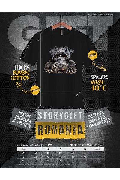 StoryGift Romania Tricou Copii Cu Un Caine Negru Blanos, Ilustratie, Fata Trista, Grija, Pentru Iubitorii De