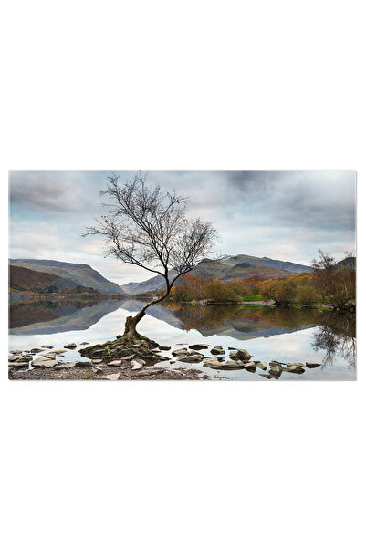 StoryGift Romania Tablou Canvas 40 x 25CM Lacul Llyn Padarn in Tara Galilor, Llyn Padarn, Munti, Toamna, Peisaj STG