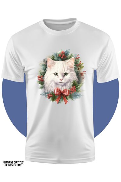 StoryGift Romania Tricou Copii Cu O Pisica Alba Serioasa, Ilustratie, Putin Surprinsa, Funda, Vasc, Frunze,