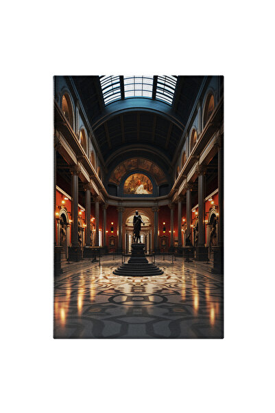 StoryGift Romania Tablou Canvas: Statuia Pretioasa Din Camera Intunecata, Multe Statui Imprejur Si Peretii Rosii