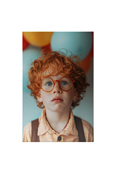 StoryGift Romania Tablou Canvas: Un Baietel Roscat Pistruiat Cu Ochelari Si Baloane - Uimire , Mirare Pictura Dig