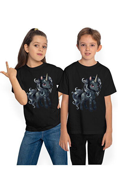StoryGift Romania Tricou Copii Cu Un Unicorn Negru, Ilustratie, Serios, Creat...