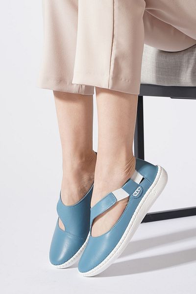 Himushe Restera Side Elastic Window Pantofi de damă din piele naturală Denim Blue Skin