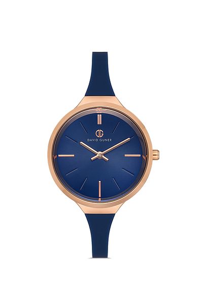 DAVID GUNER Silver Color Coated Dark Blue Dial Dark Blue Silicone Band Women's Wristwatch