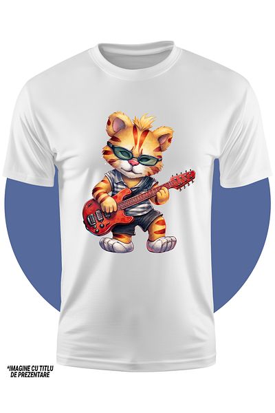 StoryGift Romania Kids T-Shirt With A Tiger Cub Playing Guitar, Illustration, Glasses, Talent, Passion