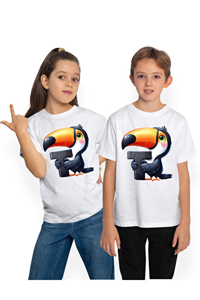 StoryGift Romania Tricou Copii Cu Pasarea Tucan Cu Litera "t", Ilustratie, Pe...