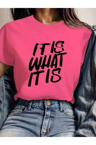 LAND MODA Itis What Itis Slim Fit Short Sleeve T-Shirt for Women - Vibrant Pink "It Is What It Is