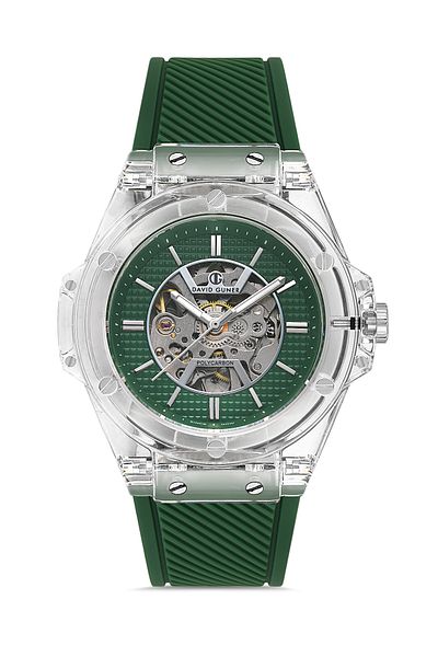 DAVID GUNER Silver Coated Automatic Men's Wrist Watch with Green Dial - Dg-8659Gd-Zm10