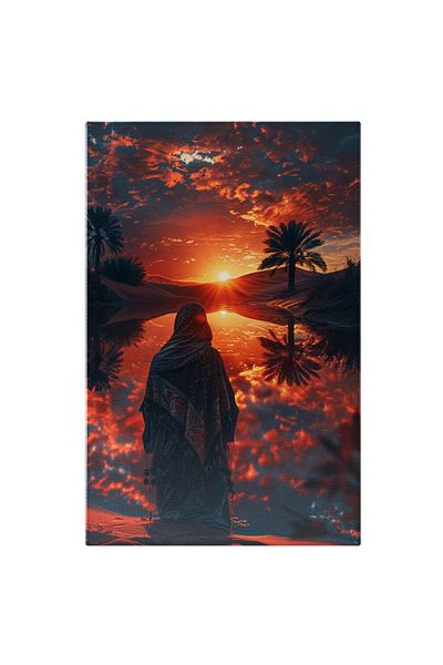 StoryGift Romania Canvas Painting 40 x 25CM Bedouin Watching the Last Rays of Sun in the Desert Next to the Water Mirage STG