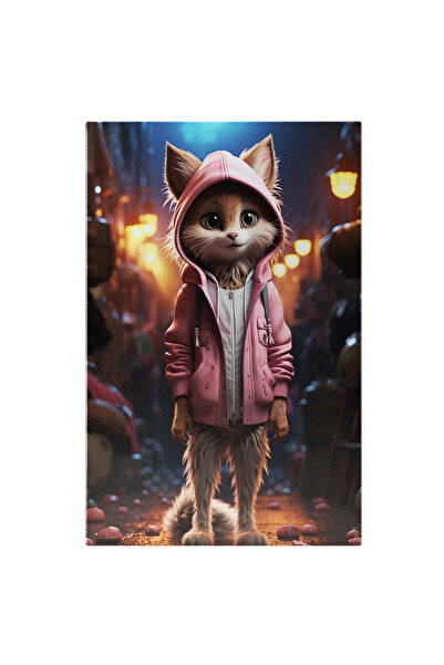 StoryGift Romania Tablou Canvas: Pisica Cu Hanorac Roz Aflata In Lumina Felin...