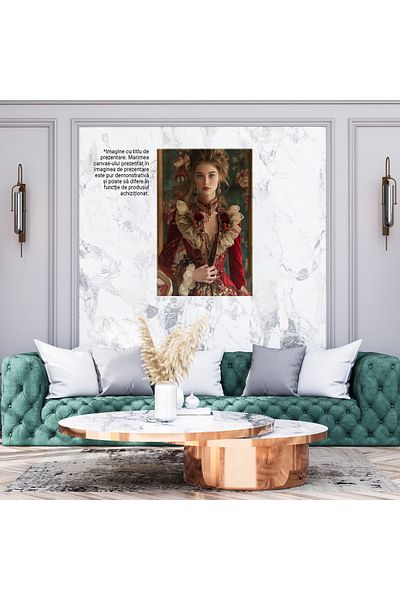 StoryGift Romania Tablou Canvas Domnita Tanara Blonda Cu Cercei Si Parul Blond Imbracata In Rochie Rosie Cu Tran