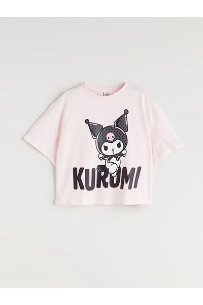 LC Waikiki Lcw kids pink crewneck kuromi Printed girls' t-shirt and shorts