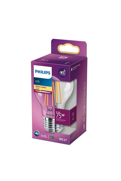 Philips Bec LED Vintage Filament Philips Classic E27 8.5W/75W A60 1055Lm 2700K Alb Cald