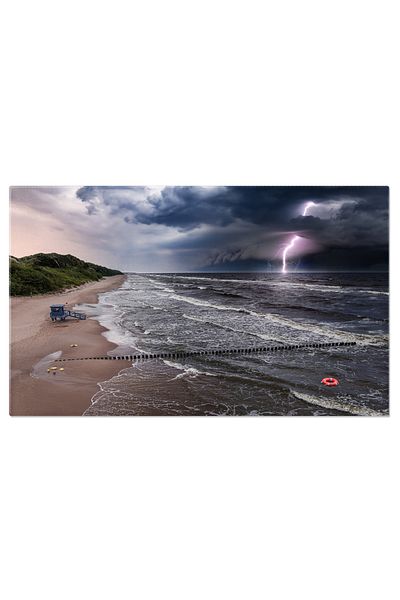 StoryGift Romania Tablou Canvas Turnul Salvamarului Inundat In Timpul Unei Furtuni Cu Fulgere La Marea Baltica O