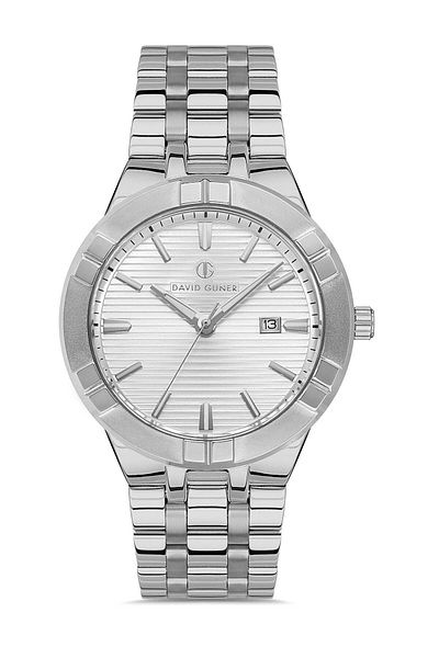 DAVID GUNER Men's Wrist Watch with Calendar Silver Color Stainless Steel Band