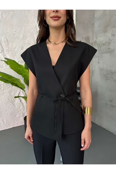 Elif Özbey Butik Black Design Single Button Vest