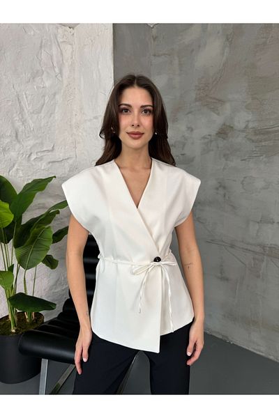 Elif Özbey Butik White Design Single Button Vest