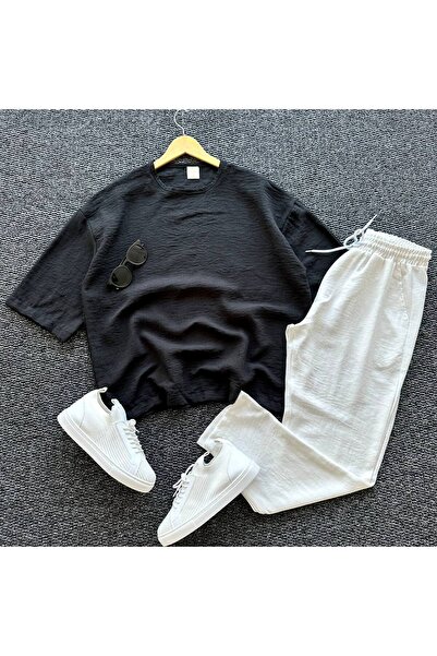 tetramoda Crew Neck Half Sleeve Oversize Short Sleeve T-Shirt Pants Set 2-Piece Set