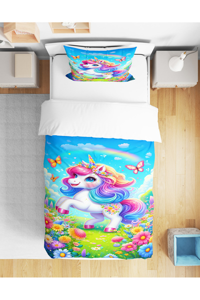 Home Unicorn 3D Digital Printed Single Girl's Bedding Set Without Sheets