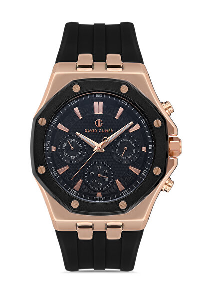 DAVID GUNER Rose Kaplamalı Siyah Kadranlı Erkek Kol Saati Dg-8396gd-r2