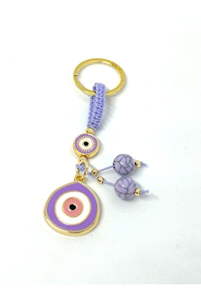 Azrua Breloc metalic cu ochi de piatră cu mărgele liliac, breloc metalic cu m...