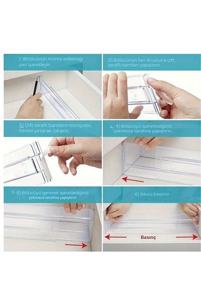 ŞURA MUTFAK Acrylic Adjustable Drawer Divider Organizer 2 Pieces