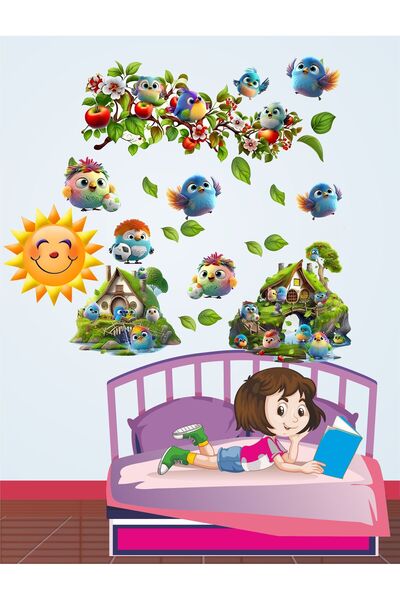 Göktuğ Hediyelik Σετ αυτοκόλλητο τοίχου Cute Birds 100x45
