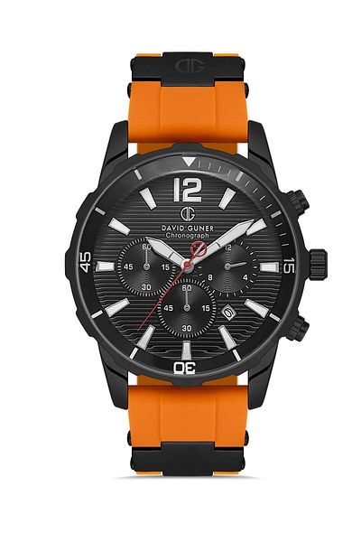 DAVID GUNER Men's Wristwatch with Black Dial and Gunmetal Detail Orange Silicone Strap - Dg-8456Gd-Zq2
