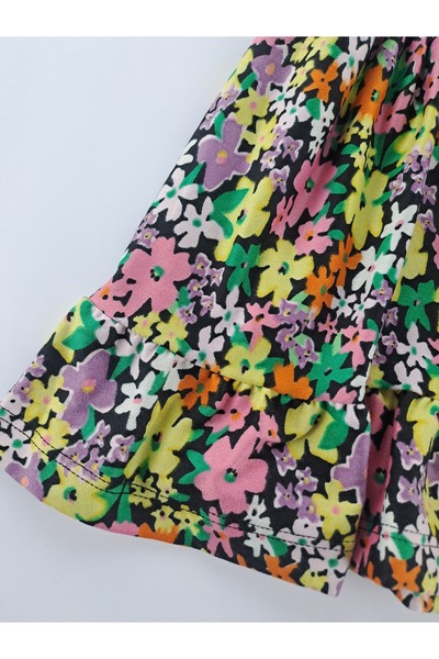 Butik Girl's Skirt Lace up Crop T-Shirt Oversize Two Piece Set Floral Printed