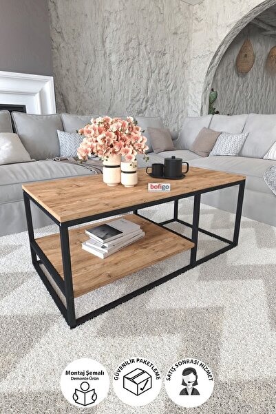 Bofigo Metal Orta Sehpa 2 Raflı Orta Sehpa Dekoratif Sehpa Nisa Çam