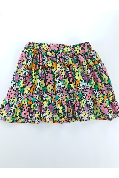 Butik Girl's Skirt Lace up Crop T-Shirt Oversize Two Piece Set Floral Printed