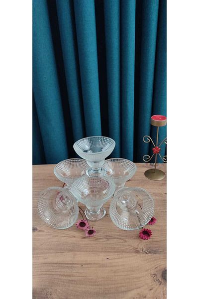 ORTAKÖY CENNETİ 6 Ad Glass Pedestal Ice Cream Sundae Snack Bowl 110 ml Volume 8 cm Height 9 cm Mouth Measurement