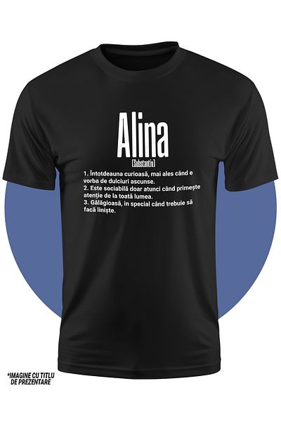 StoryGift Romania Tricou Copii Fete Cu Numele Alina, Si Mesaj Amuzant, Curioasa, Sociabila, Galagioasa 100%