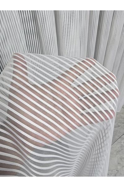 BBB Thick Striped Silver Glitter Tulle Curtain Ecru 1 E 2.5 Pleated Et4010Gumus