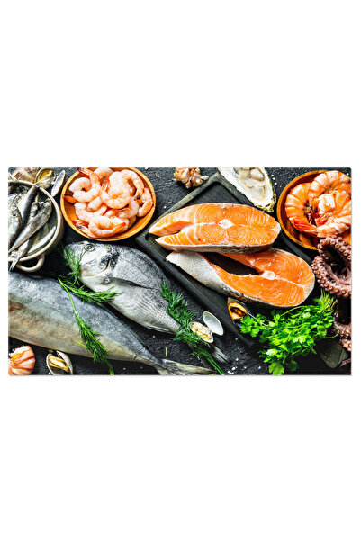 StoryGift Romania Tablou Canvas Delicii Marine Bucati Proaspete De Somon Cu Diversitate De Fructe De Mare Si Ierb