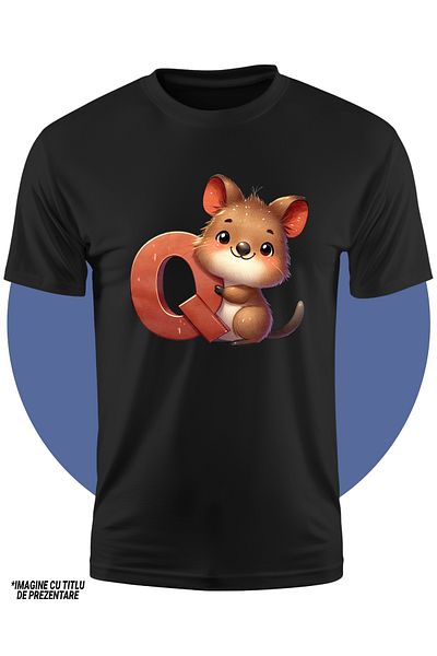StoryGift Romania Tricou Copii cu un mic animalut cu litera "Q", ilustratie, pentru copii, scoala, elev, abe