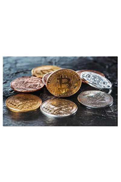 StoryGift Romania Tablou Canvas: Bitcoin Pe Fundal Intunecat - Banking, Cript...