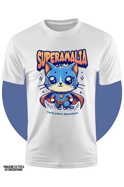 StoryGift Romania Tricou Copii Fete Super Amalia, Supererou, Pisica Zburand 100% Bumbac, Unisex, Alb, 12 Ani