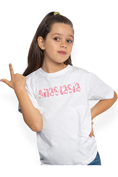 StoryGift Romania Tricou Copii Fete Cu Numele Anastasia, Flori, Colorat, Roz,...